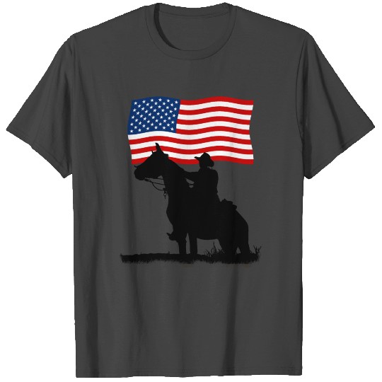 american cowboy rodeo western horse patriot flag T Shirts