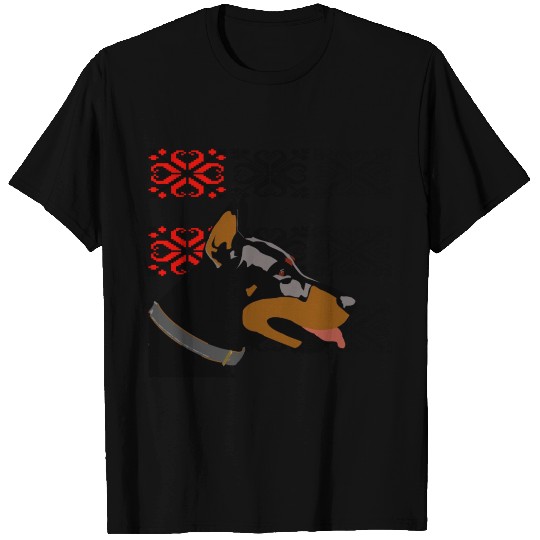 Dobermann. Pixel art background. T Shirts