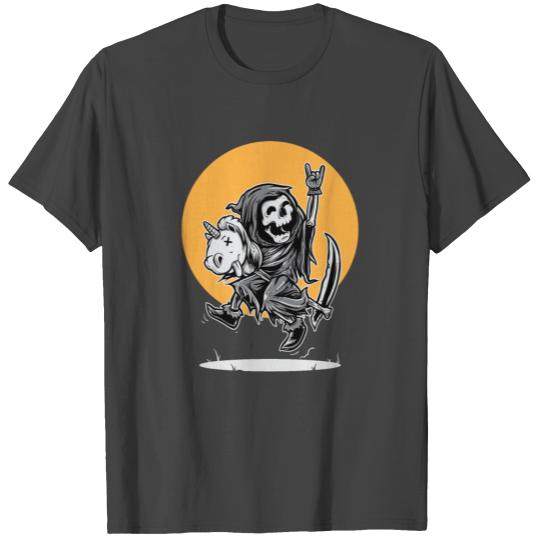 Grim Reaper Happy Riding Unicorn Toy T Shirts