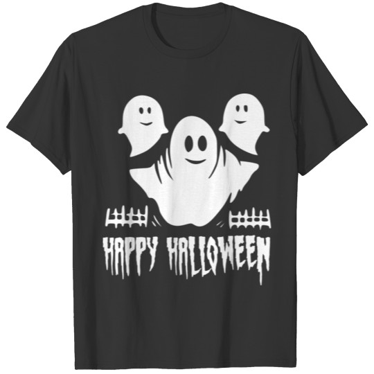 three ghosts "Happy Halloween" white T-shirt