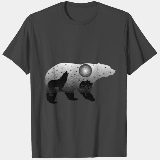 Artsy Artistic Bear Wolf Howling Night Animal Gift T Shirts