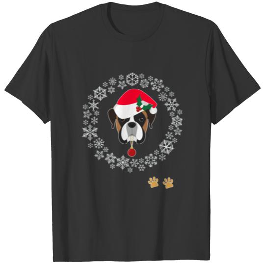 Funny Boxer Dog Pet Christmas Hat Snowflake Gift T-shirt