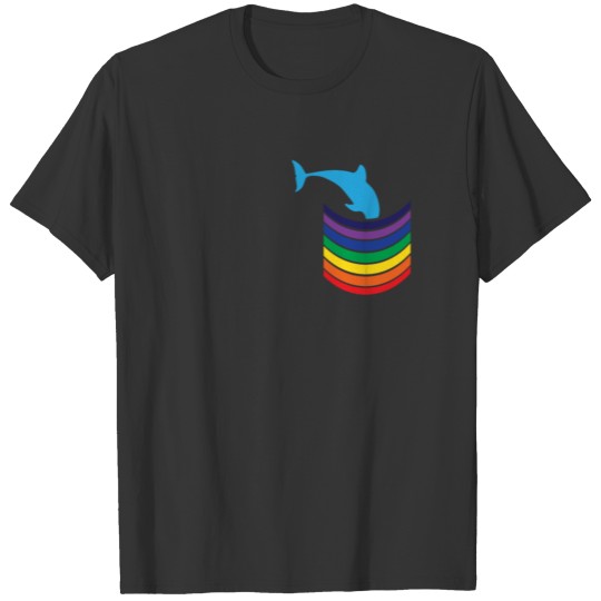 Cute Rainbow Sea Pocket Dolphin Gift Idea T-shirt