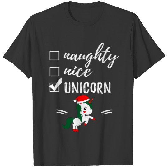 Naughty or Nice Unicorn Funny Ugly Christmas Xmas T Shirts