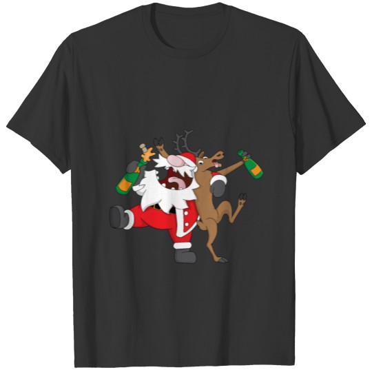 Drunken Santa Claus celebrates with reindeer Gift T-shirt
