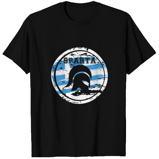 Sparta on Round with Greece Flag Background T Shirts