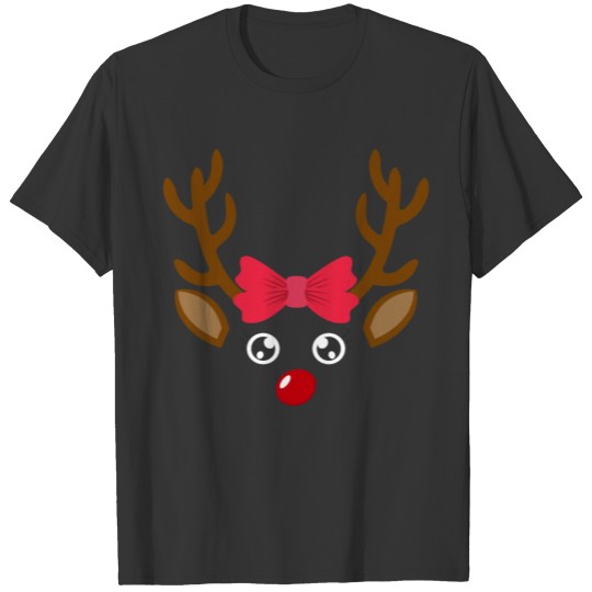 Cute Reindeer Face Girl Woman Sister Christmas T Shirts
