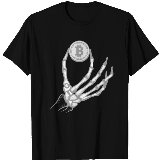 Skeleton Hand With Bitcoin T Shirts