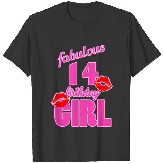 fabulous 14 birthday girl 14th birthday pink Kiss T-shirt