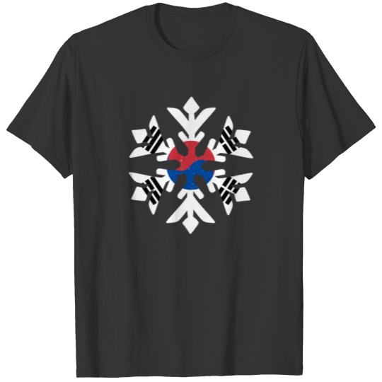 Korea Flag Winter Snowflake Design T-shirt