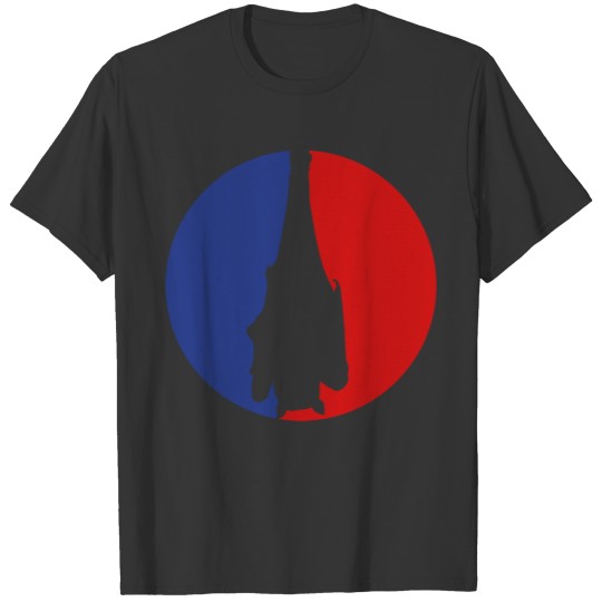 red blue sport logo round circle hanging bat silho T Shirts