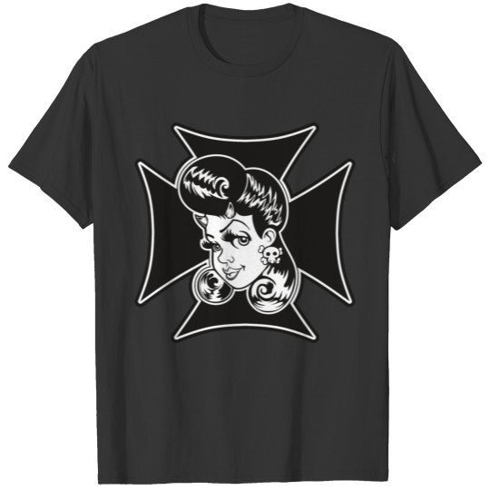Rockabella pin-up girl with iron cross T Shirts