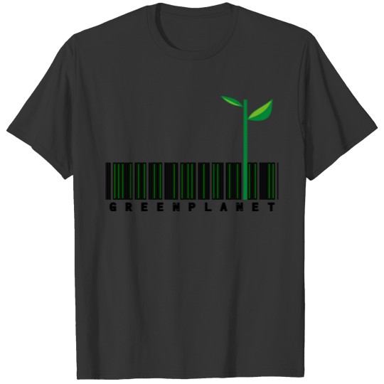 Green planet barcode black T Shirts