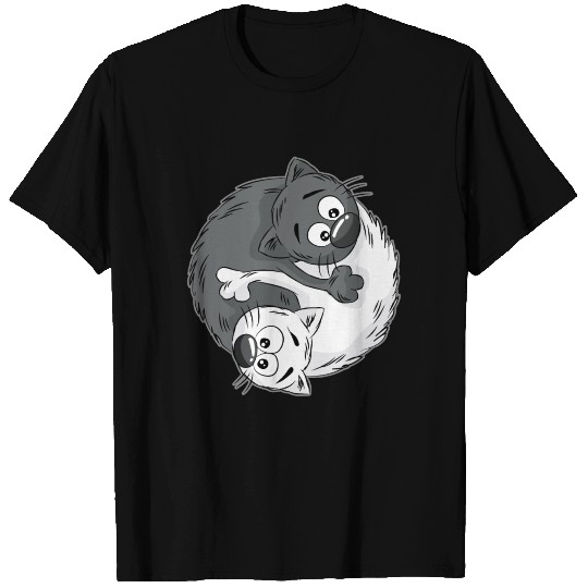 YIN AND YANG CATS Cat Kitty Tabby Cartoon Comic T Shirts