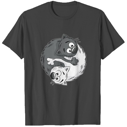 YIN AND YANG CATS Cat Kitty Tabby Cartoon Comic T Shirts