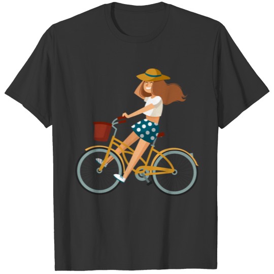 Happy young woman riding bike T Shirts