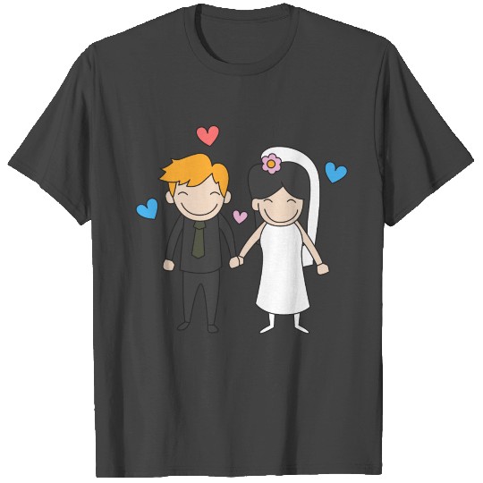 Wedding couple bride groom gift pair marriage wife T Shirts