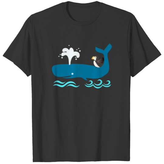 Whale With Puffin Sea Animal Ocean Bird Nature T-shirt
