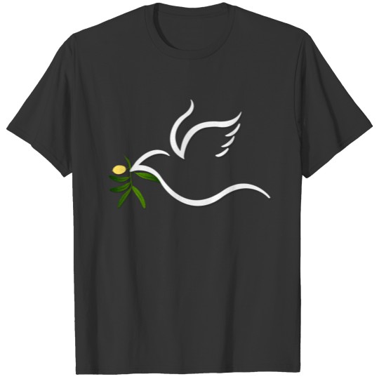 White Dove Outline with Olive Branch T Shirts