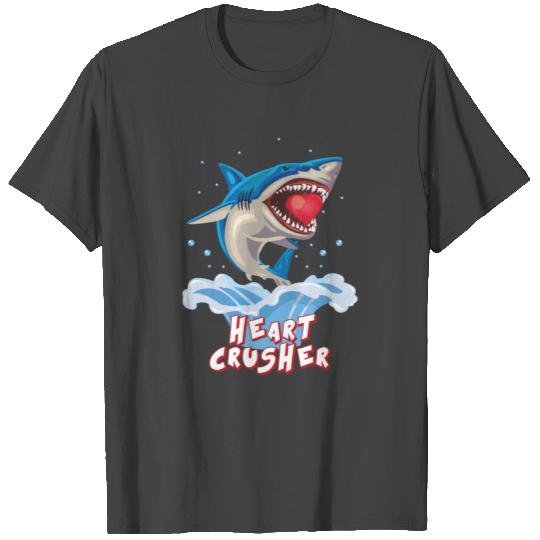 Funny Shark - Heart Crusher - Valentines Day T Shirts
