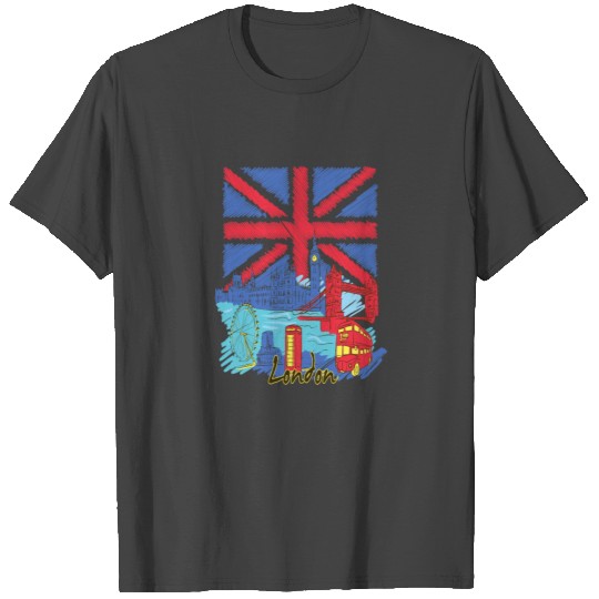 London City Skyline British Flag T Shirts
