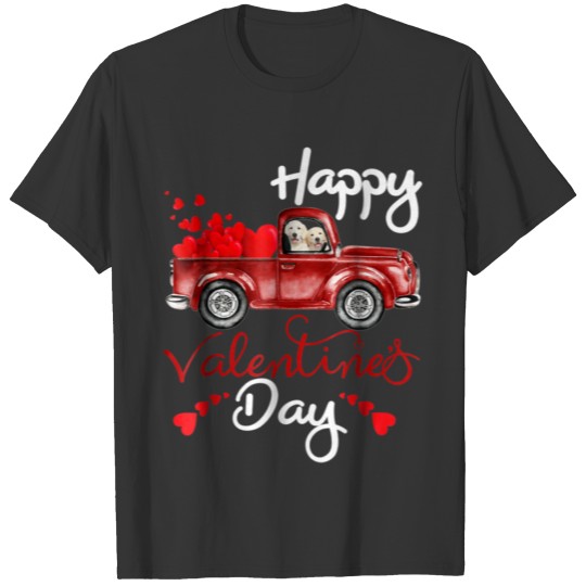 Happy Valentine Day Red Truck Golden Retriever T-s T-shirt
