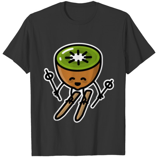 Skiwi Kiwi funny Kawaii cartoon cute skiing kiwi T-shirt