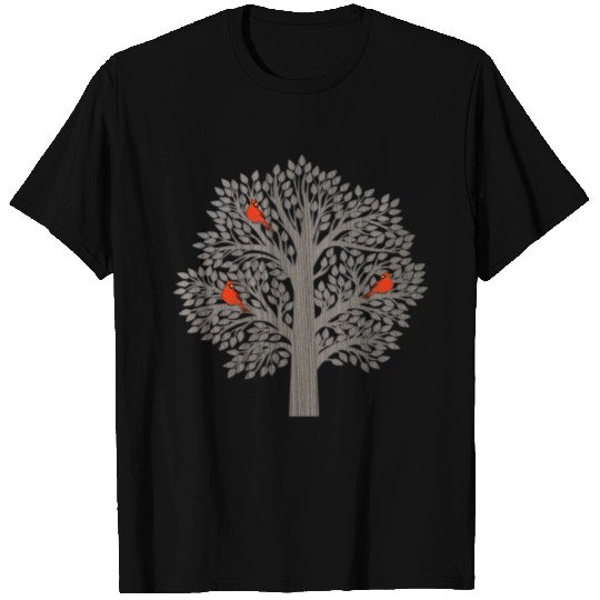 Tree with Three Cardinal Birds T Shirts