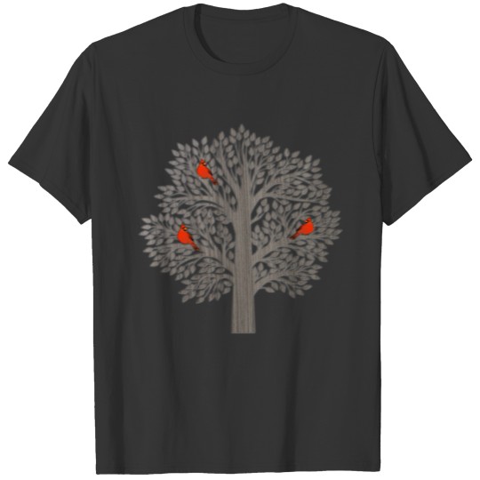 Tree with Three Cardinal Birds T Shirts