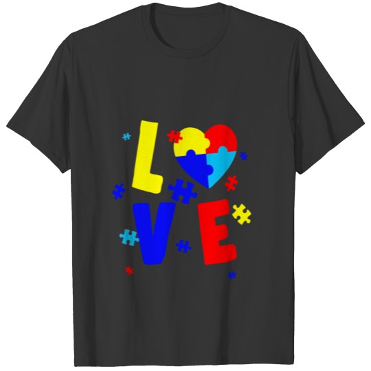 Autism Awareness Love Heart Puzzle Ribbon Family S T-shirt