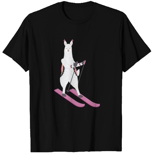 Cute Alpaca Llama Skiing Ski Snowboard Sport Gift T Shirts