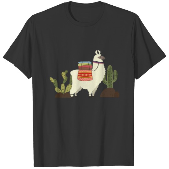 Aztec Pattern Llama With Cactus Llama Lover Gift & T-shirt