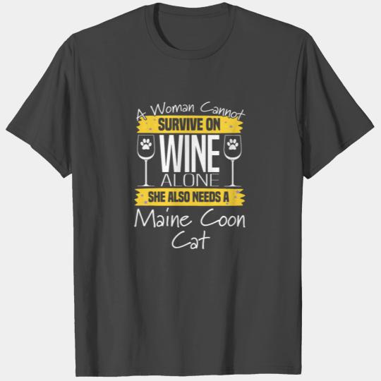 Maine Coon Cat And Wine Funny Design Womens T Shirts