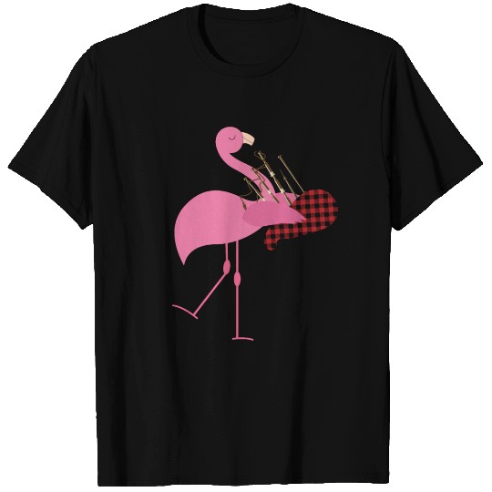 Cute Pink Flamingo Playing Bagpipes Musician Gift T Shirts