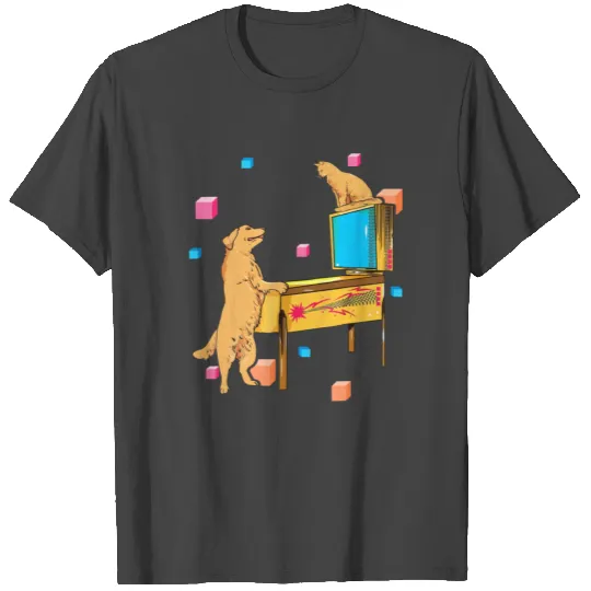 Pinball Wizard Dog Cat Playing Pinball Machine T Shirts