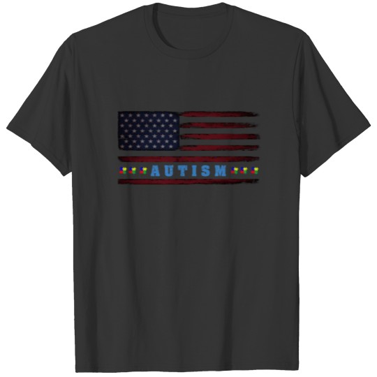 Autism Awareness American Flag T-shirt
