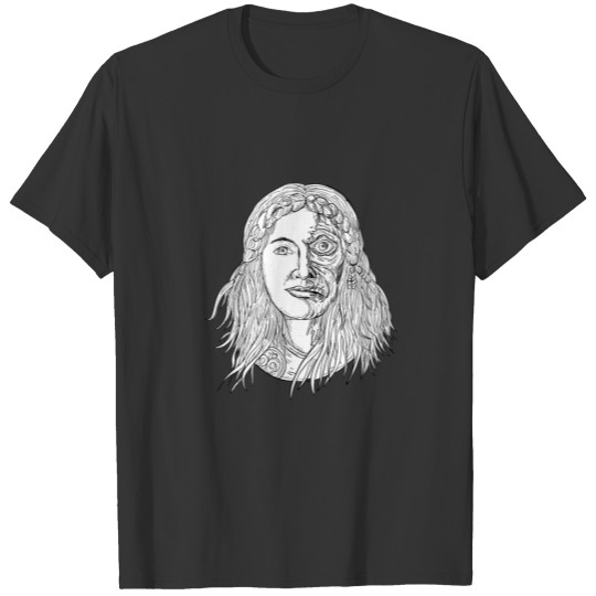 Norse Goddess Hel Face Front Drawing T-shirt