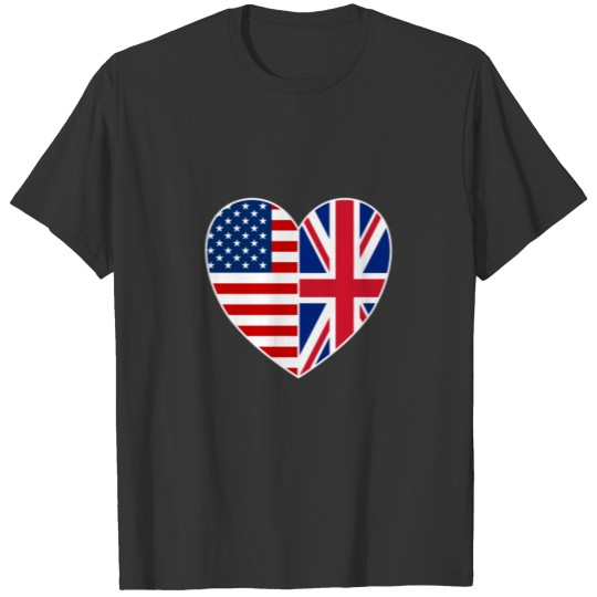 USA UK Flag Heart T Shirts British Patriotic Fourth Of