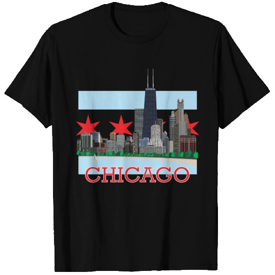 Chicago Skyline and Flag T Shirts