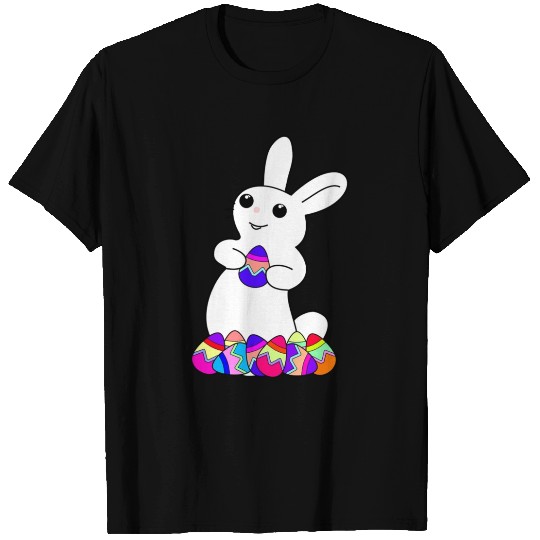 White Bunny with Colored Easter Eggs 97533049White T Shirts