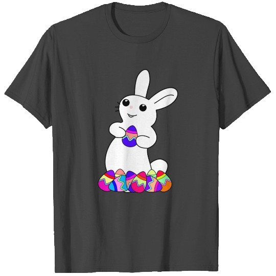 White Bunny with Colored Easter Eggs 97533049White T Shirts