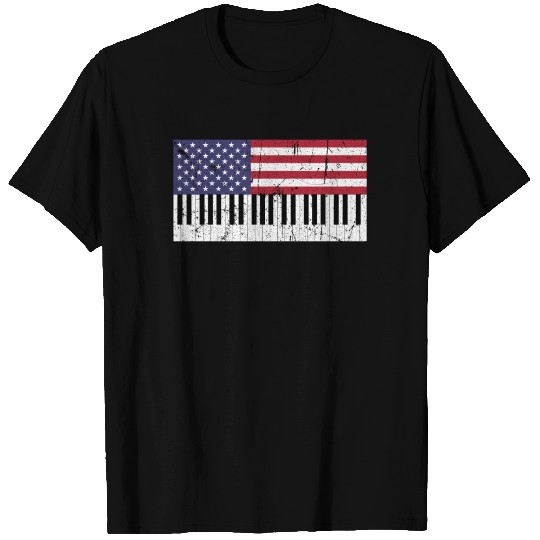 American Flag Piano design T Shirts
