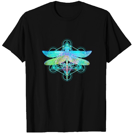 Ornate dragonfly over colorful round sacred T Shirts