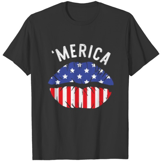 Merica July 4th USA Flag Lips Awesome T-Shirt T-shirt