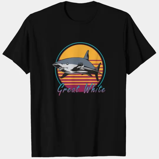 Vintage Retro 80s Art Great White Shark Novelty T Shirts