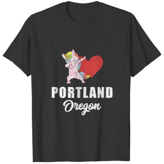 I Love Portland, Oregon With Dabbing Unicorn Heart T Shirts