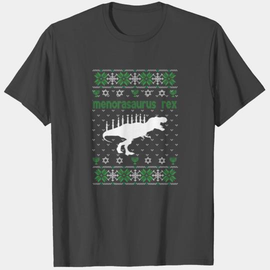 Funny Hanukkah Dinosaur Menorah Ugly product print T Shirts