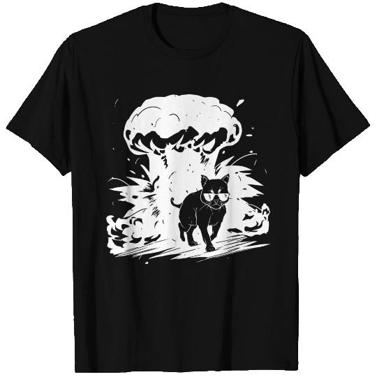 Badass cat with sunglasses walking away from the e T Shirts