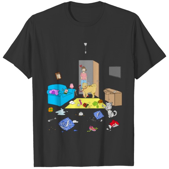 funny livingroom cat dog scene gift T Shirts