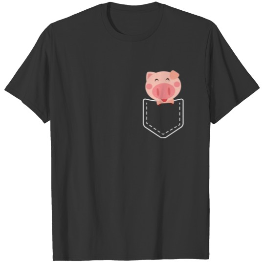 Cute Pig Pocket T Shirts Funny Gift for Women Girls